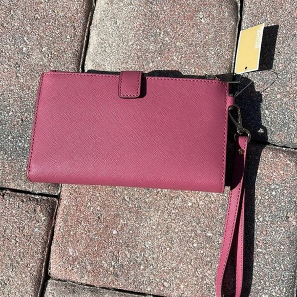 Michael Kors Jet Set Travel Large Double Zip Wristlet Wallet Rosewood Leather - Picture 8 of 16